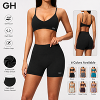 Ensemble de yoga léger deux pièces pour femme, grande taille, col en V, dos nu, taille haute, pour Pilates et entraînement, avec logo personnalisé GH, pour le commerce transfrontalier