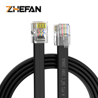 Câble téléphonique ZHEFAN RJ12 6P6C, connecteur modulaire droit, câble plat noir/gris avec fiche modulaire intérieure, sur mesure en mètres