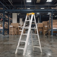 Échelle pliante moderne robuste à 6 marches, en alliage d'aluminium 6061 antirouille, marches antidérapantes, plateau à outils jaune, certifiée EN131, capacité de charge de 150 kg