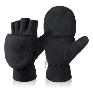Winter Fingerless Gloves Convertible Thermal Mittens Windproof Polar Fleece Warm for Men Women Fishing PhotographyMotorc