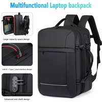 Sac à dos antivol extensible pour ordinateur portable pour homme, idéal pour les voyages d'affaires, avec serrure à code, port de charge USB Type-C double et bande réfléchissante