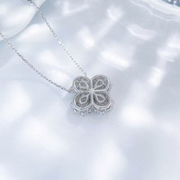 Collier pendentif ajustable en or blanc 18 carats avec diamant de laboratoire taille poire, motif trèfle porte-bonheur, ensemble de colliers délicats pour femmes