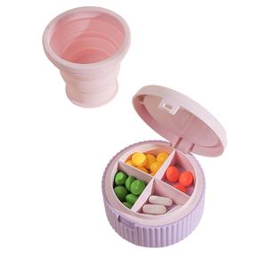 Organisateur de pilules portable 2 en 1 Mini distributeur de médicaments Boîtes à pilules de stockage Boîte à médicaments scellée avec tasse à eau pliante en silicone - Product Image 4