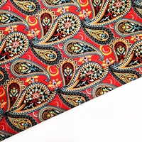 Tissu de doublure pour vêtements, YH8-4043, imprimé numérique en paisley rouge, polyester, satin doux, poids moyen, design personnalisable
