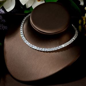 HIBRIDE étincelant brillant cubique Zircon clair boucles d'oreilles collier dîner ensemble de bijoux mariage robe de mariée accessoires N-460 - Product Image 5