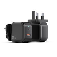 Chargeur PD certifié CE FCC ETL 45W, 2 ports USB-A Type-C, chargeur rapide avec protection OTP/OVP pour téléphone portable