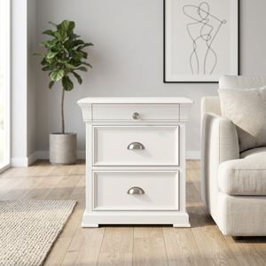 Table de chevet luxueuse à 3 tiroirs – Meuble de rangement durable en Radiata et MDF (Noir/Blanc) - Product Image 6