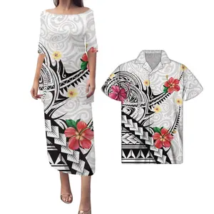 Traditional Polynesian Puletasi Couple Set Good Quality Polyester Wholesale Dresses For Women Custom Print Vintage Dresses