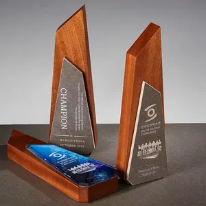 Geometrie Kristallen Trofee Medaille Houten Trofee Bedrijf Distributeur Eer Verblindende Kleurenprint