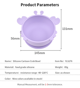 Bol à ventouse en silicone de qualité alimentaire pour bébé, antidérapant, en forme de crabe, pour l'alimentation des tout-petits - Product Image 2