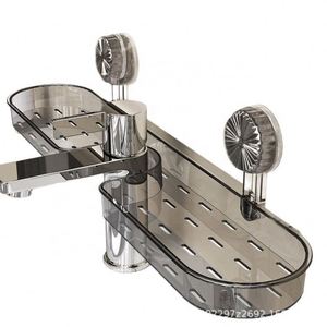 Étagère murale de salle de bain avec ventouse, design sans perçage, fonctionnalités de drainage, supports et étagères de rangement - Product Image 1