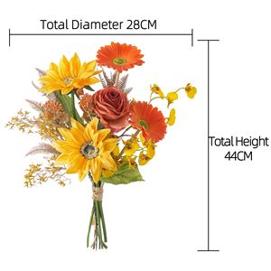 CF02118 Ramo Artificial Mixto Naranja y Amarillo con Girasol, Gerbera y Rosa, Arreglo Floral de 44 cm para Decoración del Hogar y Bodas - Product Image 6