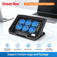 Support de refroidissement pour ordinateur portable Great Roc 6 Fans, 5 vitesses réglables, support de refroidissement pour ordinateur portable, logo personnalisé pour ordinateur portable de jeu