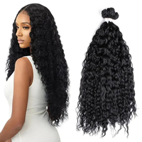 Tissage de cheveux synthétiques noir, résistant à la chaleur (260g), fibre ondulée, double trame, densité 180%