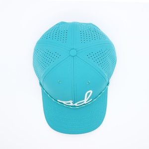 Gorra de Béisbol Turquesa de 6 Paneles con Bordado 3D Personalizado, Gorra Trucker con Orificios Cortados con Láser y Malla de Cuerda para Playa, Ciclismo y Actividades al Aire Libre - Product Image 3