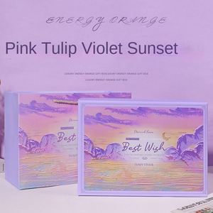 Caja de Regalo Cuadrada de Cartón Gris Laminado Mate Estilo Pintura al Óleo, Color Morado, para el Día de la Mujer/Día del Maestro, Hecho en China - Product Image 4