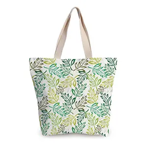 Ricamo Ricamato Stampa Foglia Verde Tela di canapa tote bag--sacchetto Biodegradabile Eco-Friendly Panno di Tela Tote Bag Con Una Lunga Corda maniglia