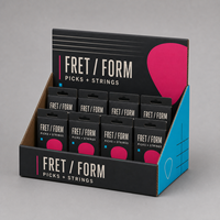 Boîtes de présentation PDQ en carton recyclable écologique avec pelliculage mat pour comptoir, promotion de packs de cordes de guitare et médiators, vente au détail