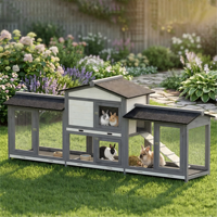 Cage à lapins moderne en bois de sapin de haute qualité avec enclos double latéral, toit en asphalte imperméable, plateau de nettoyage extractible, pour utilisation en extérieur dans la cour.