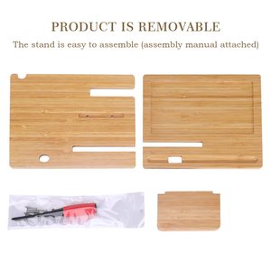 Support de téléphone en bambou, organiseur de bureau avec porte-portefeuille et support de montre pour le bureau et la table de chevet - Product Image 1