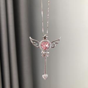 Pendentif porte-bonheur en argent pur S925, petit gourde rouge rose, nouveau style chinois, luxe, entièrement serti de diamants, creux, ensemble de bijoux tendance - Product Image 1