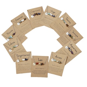 Collane all'ingrosso alla moda con pietre naturali dei Dodici Segni Zodiacali, collane con catena in acciaio inossidabile e biglietti in carta - Product Image 1