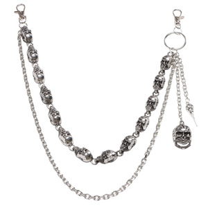 Yueli Hip Hop Punk Metal <b>Skull</b> Waist Chain Double Layer Double <b>Ring</b> Gunmetal Tibetan Silver Casual Pants Decoration - Product Image 5