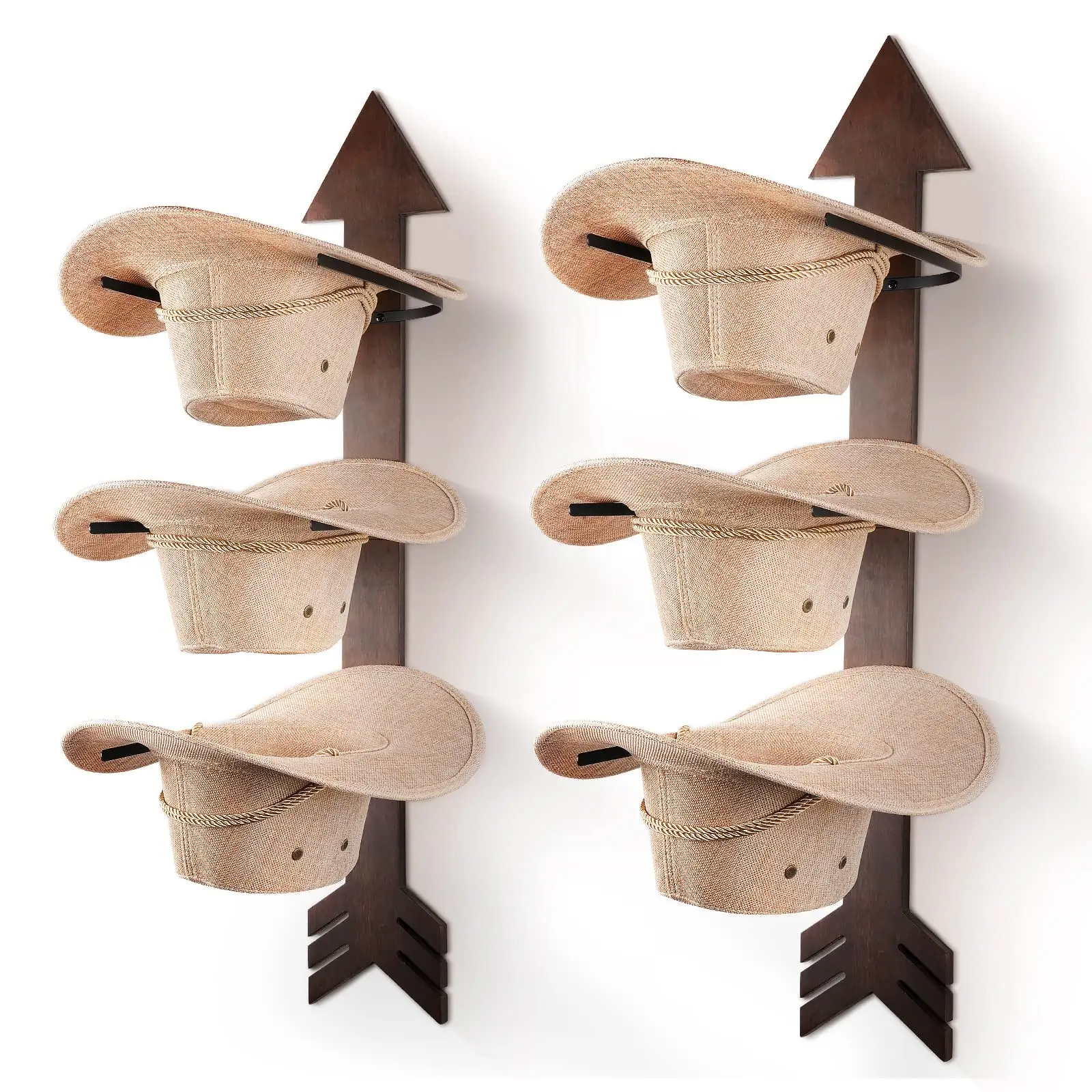 Cowboy hat Organizer Rack 6 miếng trang trí phương Tây mộc mạc gỗ mũi tên hat chủ Cowboy hat móc áo để hiển thị và lưu trữ