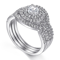 Bijoux fantaisie femmes S925 bijoux de mariage en argent Sterling 18K or Micro-diamant bague trois pièces 925 bague bijoux de mariée