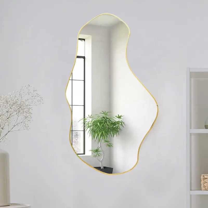 Nordico asimmetrico parete irregolare specchio in metallo ottone incorniciato grande specchio da parete per soggiorno di lusso bagno specchi decorazioni per la casa