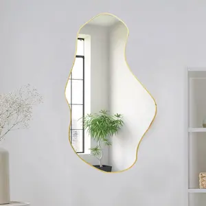 Espejo de pared Irregular asimétrico nórdico, espejo de pared grande con marco de latón y Metal para sala de estar, espejos de baño de lujo, decoración del hogar