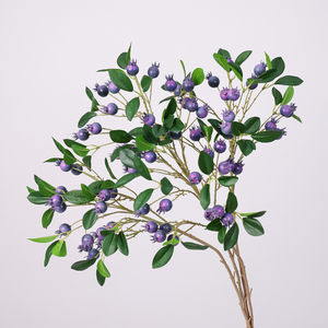 Plantes de myrtilles artificielles avec feuille de fruits Faux plante verte <span class=keywords><strong>Myrtille</strong></span> avec branches feuillues Vase Table à manger Rembourrage Fruits - Product Image 5