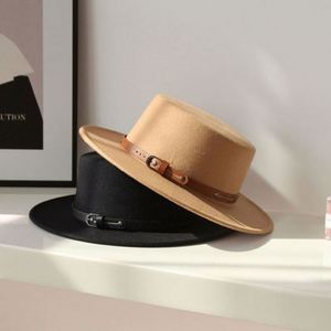 Unisex Wholesale Brand Quality 100% Wool Felt Bowler <b>Hat</b> <b>Flat</b> Top British Style Fedora <b>Hat</b> Felt With Leather Bond - Product Image 2