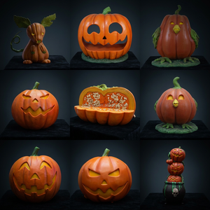 Calabaza 3D de Halloween <span class=keywords><strong>con</strong></span> diseños de gallina, rata, araña, ratón, hombre lobo, fantasma, bruja, esqueleto sin cabeza, de 100 cm, en resina, para árbol o banco - Product Image 4