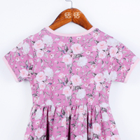 Robe d'été de haute qualité à imprimé floral pour adolescentes en coton et élasthanne tricotée à manches courtes douce de couleur violette