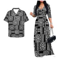Tenues hawaïennes à motif Tapa vert pour couples, vêtements de fête, vêtements de vacances, robes d'été pour femmes et chemises pour hommes
