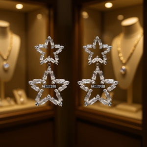 Orecchini Pendenti MiaB Star in Oro Bianco con Cristalli e Strass, Gioielli di Lusso da Donna per Feste - Product Image 2