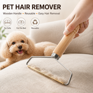 Eco-Friendly <b>Pet</b> Hair Remover Easy Hair Removal Reusable Stainless Steel Wooden Handle Manual Hair Scraper for Home - Product Image 1