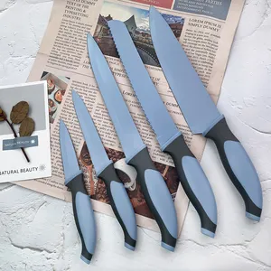 المطبخ الفولاذ المقاوم للصدأ مع غير عصا سكينة طلاء مجموعة PP مقبض سكين مطبخ سيراميك مجموعة