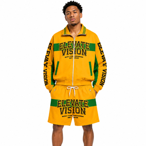 Chaqueta Cortavientos y Pantalones Cortos Deportivos para Hombre DCY con Pedrería Blanca y Amarilla, Diseño 2 en 1, Estilo Deportivo, Directo de Fábrica - Product Image 1