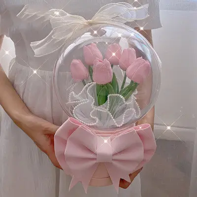 Boule transparente pour la saint-valentin bo bo bubble, bouquet de fleurs roses, boîte à fleurs transparente en acrylique, boule à bulles douces