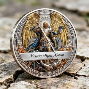 Pièce de monnaie commémorative religieuse 3D Saint Michel Archange, Victoria Supra Malum Jude 1:9, pour collection, vente en gros - Product Image 1