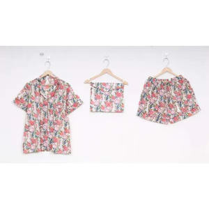 Nouvel ensemble de pyjama court décontracté pour femme en satin imprimé numérique, motif lettres, taille élastique, 100 % coton, collection automne - Product Image 4