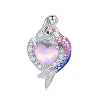 Breloque sirène plaquée argent avec pendentif en cristal en forme de cœur, bijoux romantiques pour femmes, cadeau
