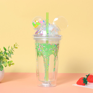 Custom <strong>Plastic</strong> 16oz Cute clear Mouse Double Wall Tumbler Water Bottle with Lid and Straw Drinking Reusable <strong>Cup</strong> with Led Light - Product Image 5
