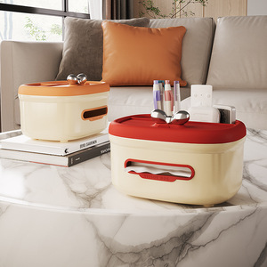 Desktop Tissue <b>Box</b> Reddish Brown PP <b>Material</b> With Phone Stand And <b>Storage</b> Compartment For Living Room - Product Image 2