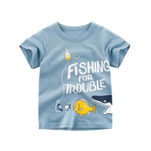 Camisetas Ecológicas para Niños Pequeños, Camiseta de Verano con Estampado de Manga Corta para Niños, Camiseta Azul Oscuro al por Mayor - Product Image 5