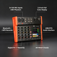 Console de mixage audio professionnelle 4 canaux avec carte son Bluetooth USB OTG, écran 2,4 pouces, console de mixage DJ pour diffusion en direct et enregistrement