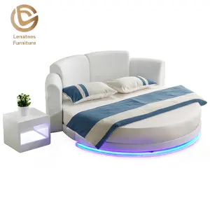 आधुनिक एलईडी प्रकाश के साथ राजा आकार बिस्तर चमड़े बेडरूम फर्नीचर असबाबवाला दौर बिस्तर डिजाइन