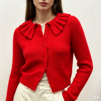 Pull tricoté décontracté à manches longues Lolly Undefined, col à volants personnalisé, couleur rouge chaud de haute qualité, OEM & ODM, pour l'hiver